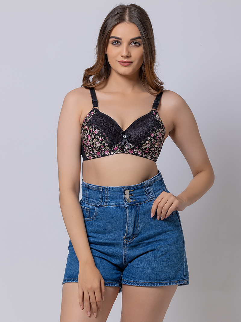 Floral Fun Lightly Padded Non-Wire Full Cup Bra in Black | Bold & Bae Fashion